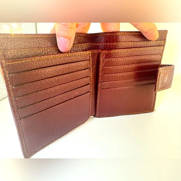 Gucci Wallet GG Supreme Bifold with Oxblood Leather & Logo Bar Plaque Authentic - Picture 7 of 16